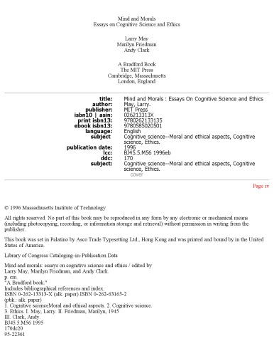 Mind and Morals: Essays on Ethics and Cognitive Science