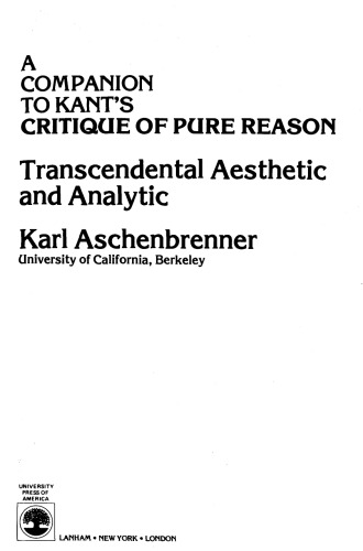 A Companion to Kant's ''Critique of Pure Reason''