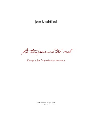 La Transparencia del Mal (Spanish Edition)