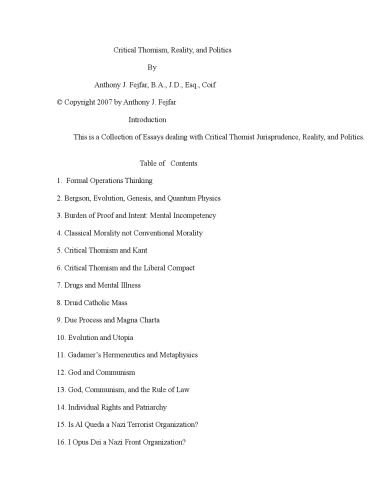 Critical Thomism, Reality, and Politics