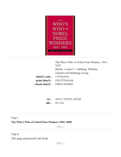 The Who's Who of Nobel Prize Winners 1901-2000: Fourth Edition