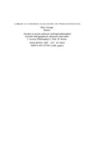 Desert (Studies in Moral Political & Legal Philosophy)