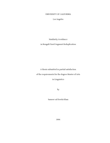 Similarity Avoidance in Bengali Fixed-Segment Reduplication