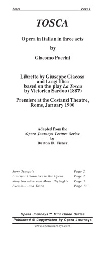 Tosca the Opera Journeys Mini Guide Series