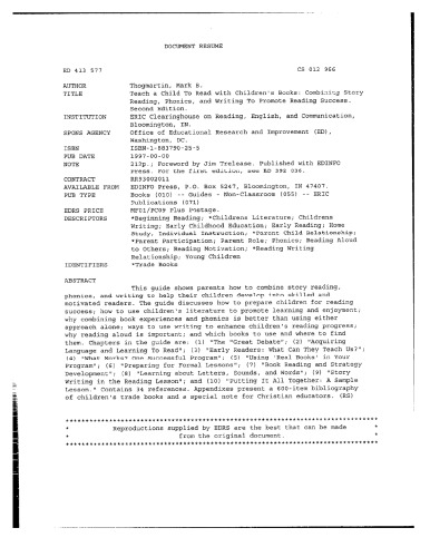 Teach a Child to Read With Children's Books: Combining Story Reading, Phonics, and Writing to Promote Reading Success