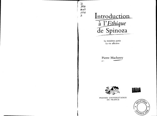 Introduction a l'ethique de Spinoza. (Vol. 3) (Les grands livres de la philosophie)