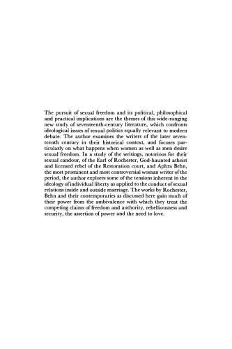 Sexual Freedom in Restoration Literature