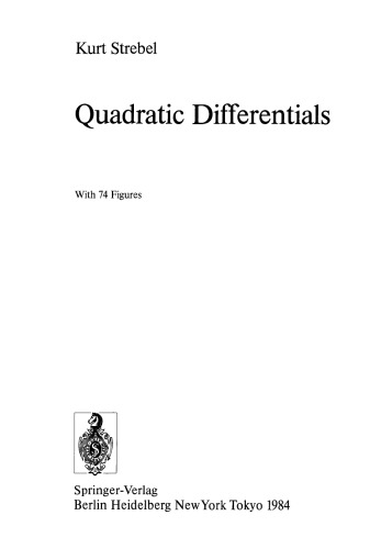 Quadratic Differentials (Ergebnisse Der Mathematik Und Ihrer Grenzgebiete 3 Folge)