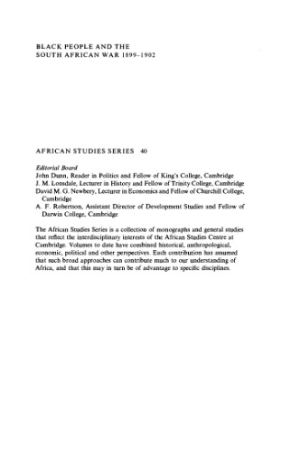 Black People and the South African War 1899-1902 (African Studies)