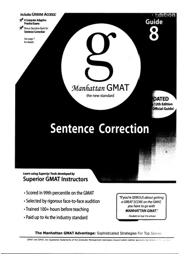 Sentence Correction GMAT Preparation Guide, 4th Edition (Manhattan GMAT Preparation Guides) (8 Guide Instructional Series)