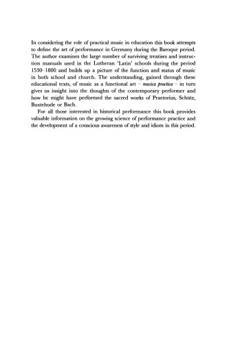 Music Education and the Art of Performance in the German Baroque