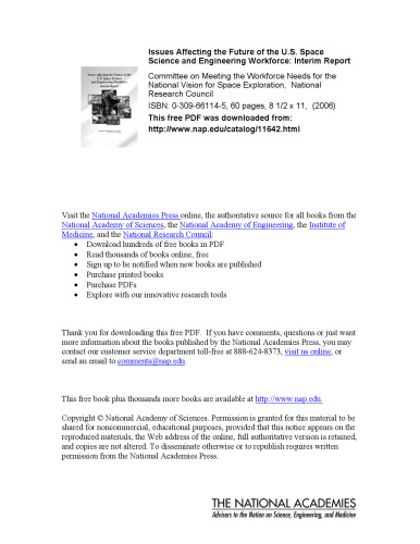 Issues Affecting the Future of the U.s. Space Science And Engineering Workforce: Interim Report