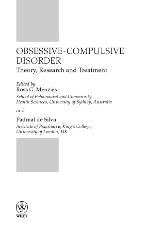Obsessive-Compulsive Disorder : Theory, Research and Treatment