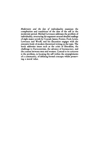 Modernism and the Fate of Individuality: Character and Novelistic Form from Conrad to Woolf