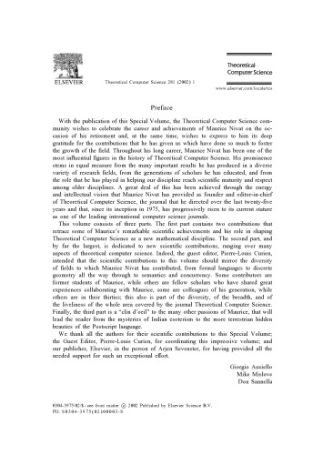 Theoretical Computer Science, Volume 281, Issues 1-2, Pages 1-630 (3 June 2002), Selected Papers in Honour of Maurice Nivat