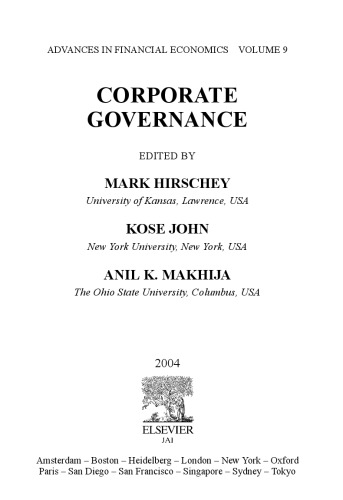 Corporate Governance, Volume 9 (Advances in Financial Economics)