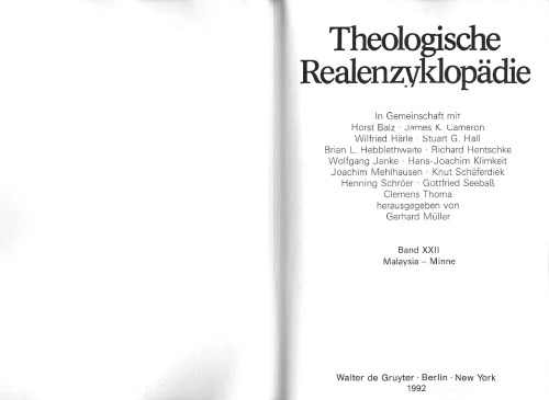 Theologische Realenzyklopädie. Vol. 22: Malaysia - Minne