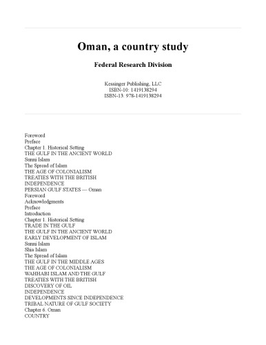 Oman A Country Study