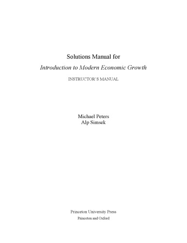 Solutions Manual for Introduction to Modern Economic Growth