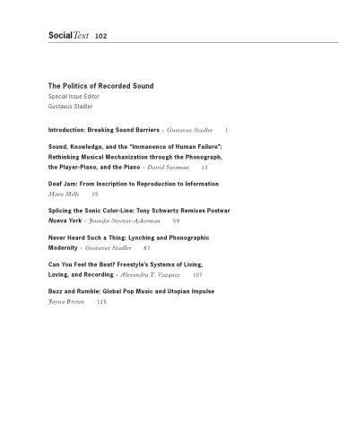 The Politics of Recorded Sound (Social Text)