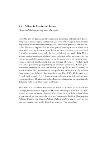 Race Politics in Britain and France: Ideas and Policymaking since the 1960s