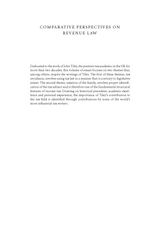 Comparative Perspectives on Revenue Law: Essays in Honour of John Tiley