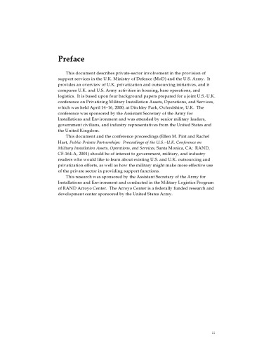 Public-Private Partnerships: Background Papers for the U.S.-U.K. Conference on Military Installation Assets, Operations, and Services