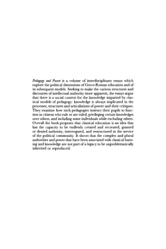 Pedagogy and Power: Rhetorics of Classical Learning (Ideas in Context)