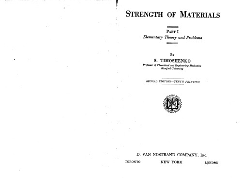 Strength of Materials. Part I, Elementary Theory and Problems. 2nd Ed.