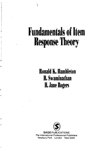 Fundamentals of Item Response Theory (Measurement Methods for the Social Science)