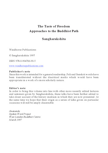 Taste of Freedom: Approaches to the Buddhist Path