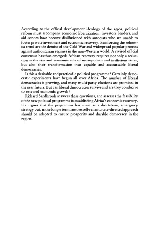 The Politics of Africa's Economic Recovery