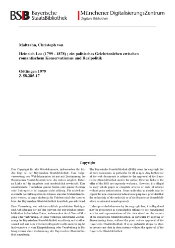 Heinrich Leo: (1799-1878) : ein politisches Gelehrtenleben zwischen romantischem Konservatismus und Realpolitik (Schriftenreihe der Historischen Kommission bei der Bayerischen Akademie der Wissenschaften) (German Edition)