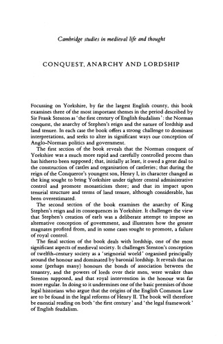 Conquest, Anarchy and Lordship: Yorkshire, 1066-1154