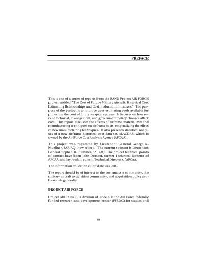 Military Airframe Costs:  The Effects of Advances Materials and Manufacturing Processes