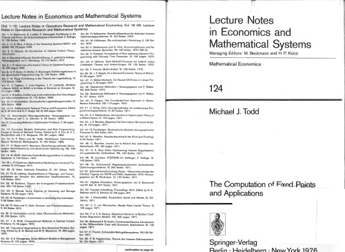 The Computation of Fixed Points and Applications (Lecture Notes in Economics and Mathematical Systems)