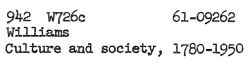 Culture and Society, 1780-1950