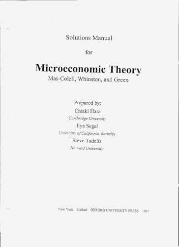 Microeconomic Theory - - Solutions Manual for Mas-Colell