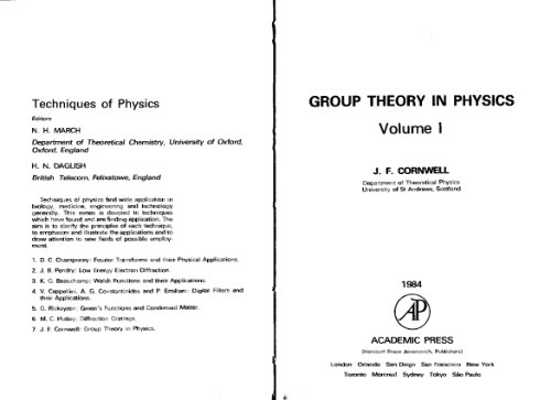 Group Theory in Physics, Vol. 1 (Techniques of Physics Series)
