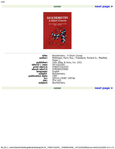 Biochemistry: A Short Course