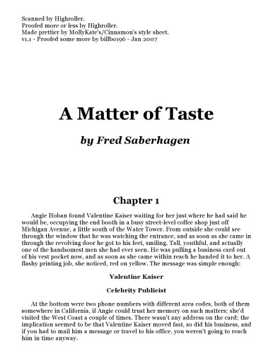 Dracula 06 - A Matter of Taste (Tor Horror) (The Dracula Series)