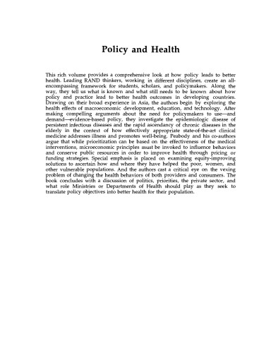 Policy and Health: Implications for Development in Asia (RAND Studies in Policy Analysis)