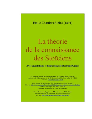 La Théorie de la connaissance des stoiciens