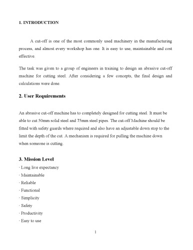 project report of design and fabrication of abrasive cut off machine.