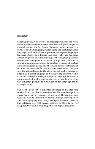 Language Policy (Key Topics in Sociolinguistics)