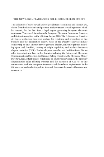 The New Legal Framework For E-commerce In Europe