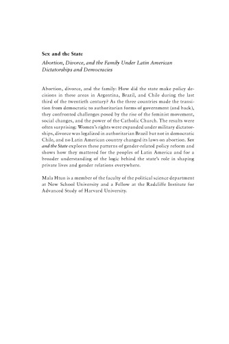 Sex and the State: Abortion, Divorce, and the Family under Latin American Dictatorships and Democracies