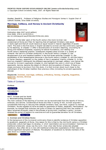 Marriage, Celibacy, and Heresy in Ancient Christianity: The Jovinianist Controversy (Oxford Early Christian Studies)