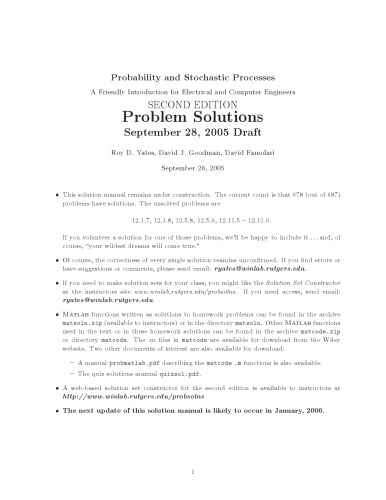 Probability and Stochastic Processes: A Friendly Introduction for Electrical and Computer Engineers  (solution manual)