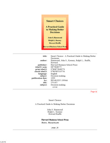 Smart Choices: A Practical Guide to Making Better Decisions